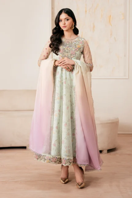 Embroidered chiffon frock with dupatta 3 piece